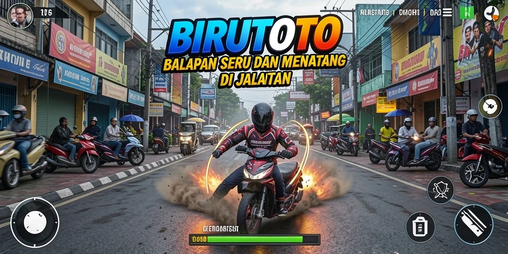 Screenshot menunjukkan aksi balapan mendebarkan di BIRUTOTO.