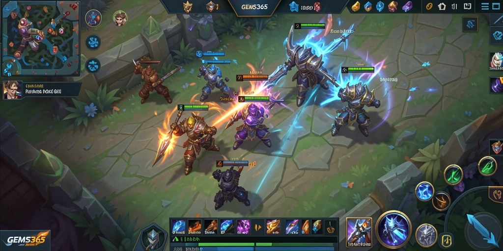 Gameplay seru GEMS365 dalam pertempuran MOBA.