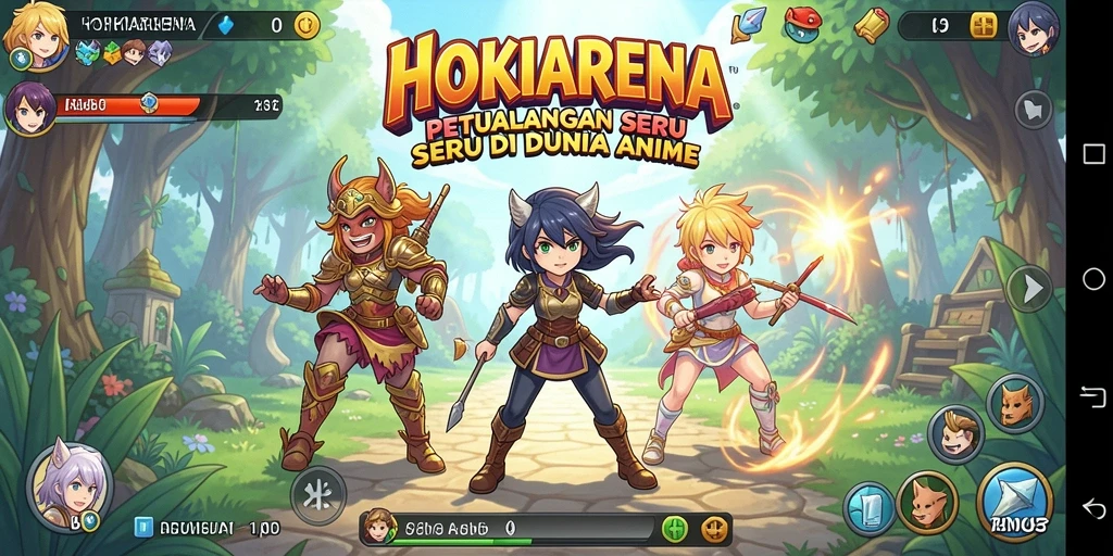 Gameplay HOKIARENA menampilkan aksi seru dan karakter anime.