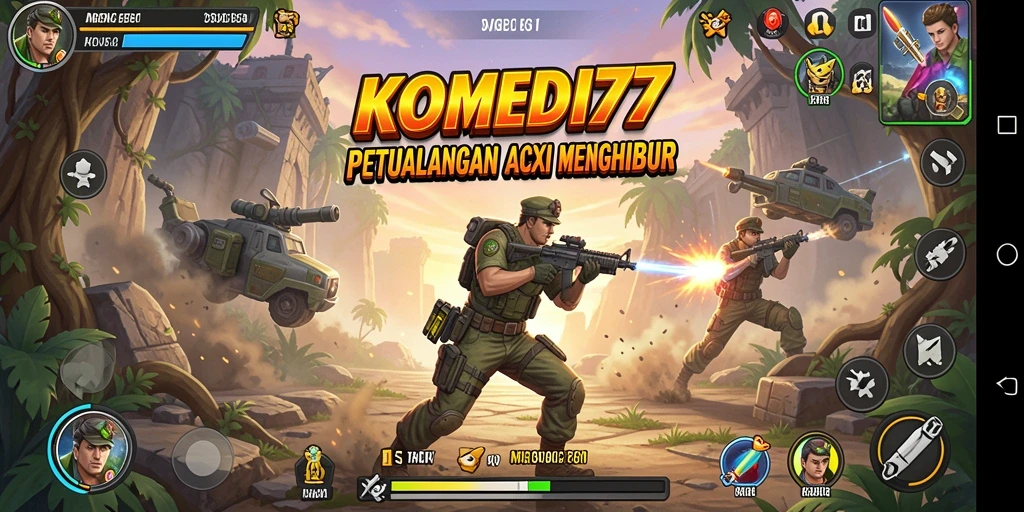 Tampilan aksi seru dalam KOMEDI77 yang menghibur.