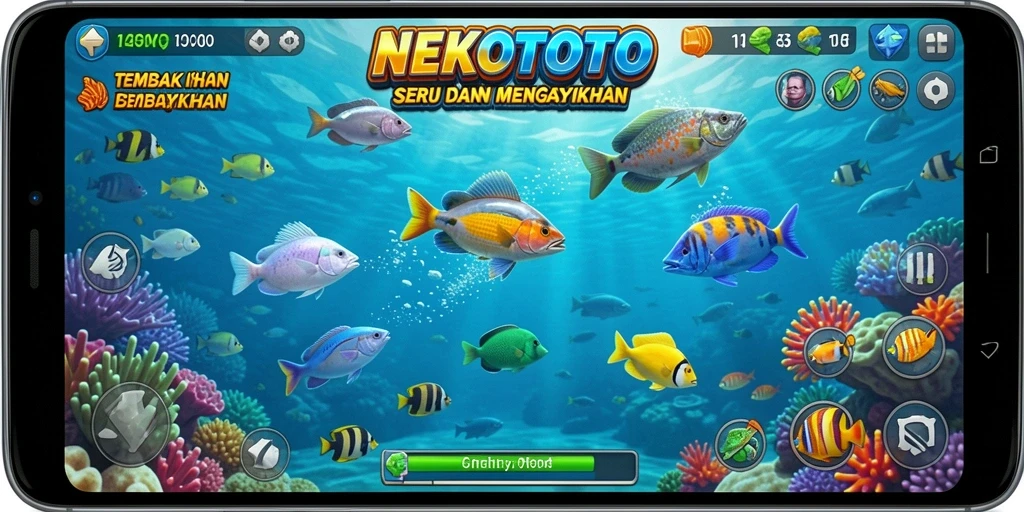 Tampilan gameplay seru menembak ikan di NEKOTOTO.